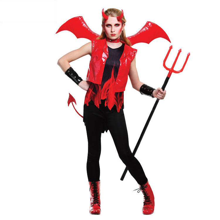 cos万圣节舞台表演演出儿童女魔鬼恶魔鬼火岩浆地狱使者装扮服装