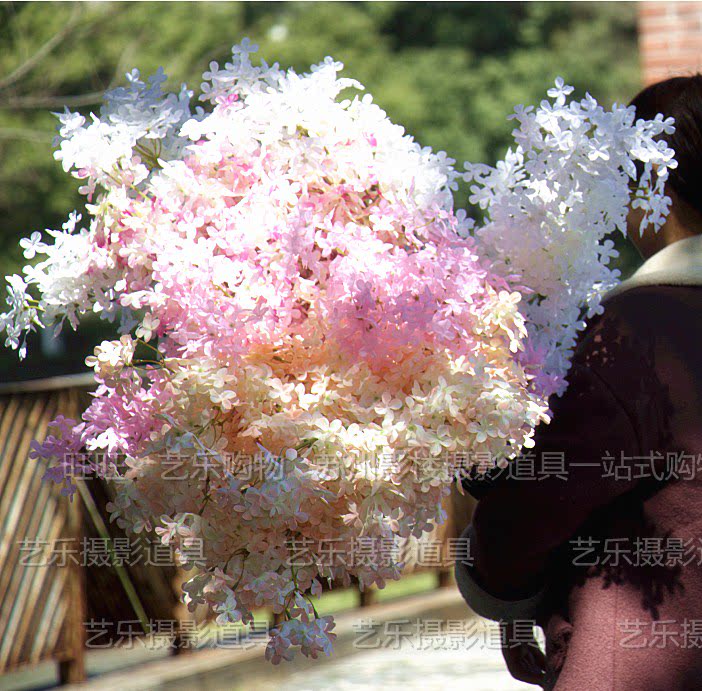 新品店铺外景摆放花活动装饰假花长枝丁香花影楼摄影婚纱拍摄假花