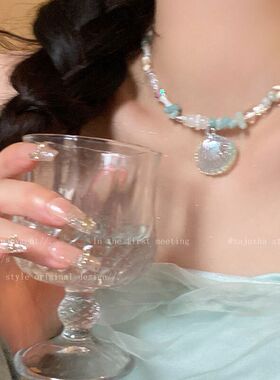 海边度假天然石贝壳项链女夏ins小众设计感配饰甜酷辣妹 风锁骨链