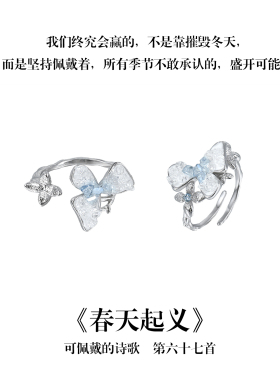 南风歌可佩戴的诗歌《春天起义》花朵戒指开口S925银小众礼物