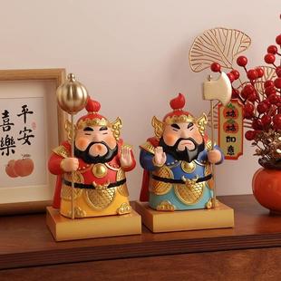 新中式镇哼哈二将宅驱邪保平安装饰摆件玄关国潮门神入户门口摆饰