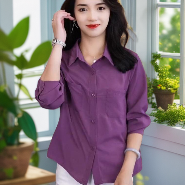 紫色衬衫女小个子短袖时尚洋气质2025宽松显瘦夏季新款减龄白衬衣