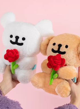 韩国Maltese线条小狗玫瑰花情人节毛绒公仔可爱卡通玩偶生日礼物