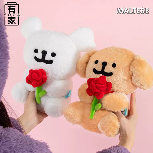 线条小狗玫瑰花七夕情人节毛绒萌