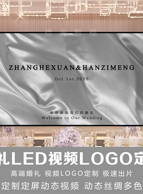 小红书同款丝绸飘带白灰色婚礼led大屏幕定格动态视频背景图制作