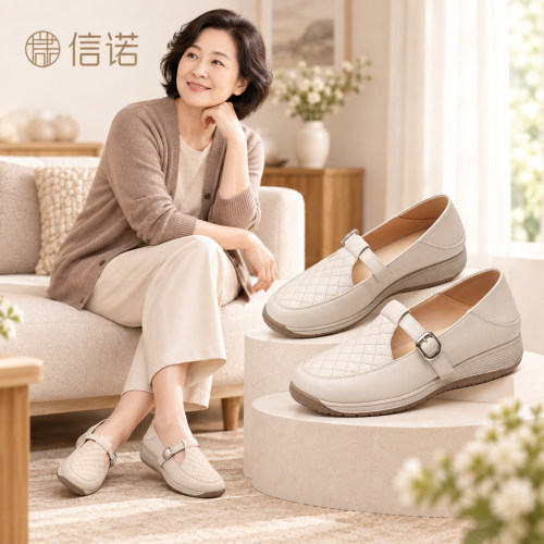 信诺秋真皮平底一脚蹬乐福鞋女