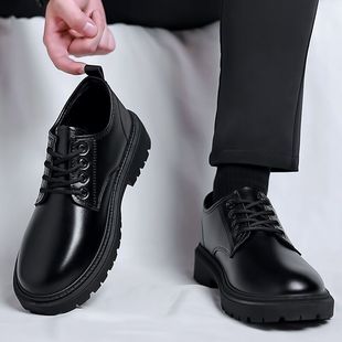 男鞋 子男韩版 商务防水黑色皮鞋 厨师鞋 新款 百搭厚度板鞋 春季 工作鞋