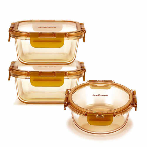 Snapware 琥珀保鲜盒三件套家用厨房收纳保鲜微波炉玻璃饭盒套装