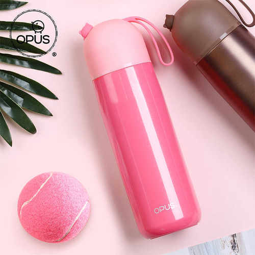 opus男女情侣水杯珠光简洁翻盖内塞便携提拎304不锈钢保温杯400ml