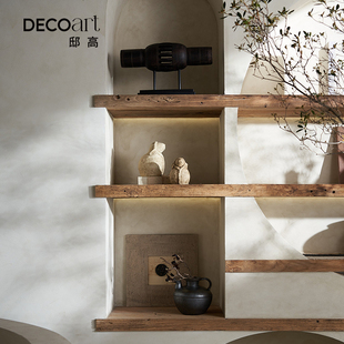 邸高 展厅空间设计原木风墙上横板展示架装饰品摆件 软装家俱搭配