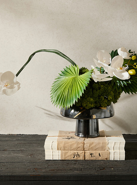 中式黑金陶瓷花器茶具套装茶室