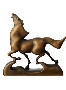 新中式高端会所大堂骏马雕塑摆件