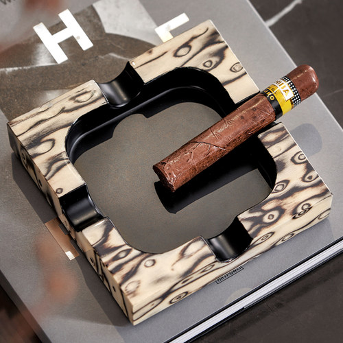 意式轻奢别墅会客厅茶几桌面木皮花纹雪茄烟灰缸装饰品高级感摆件