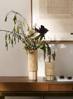 软装茶室边柜石材艺术玄关客厅