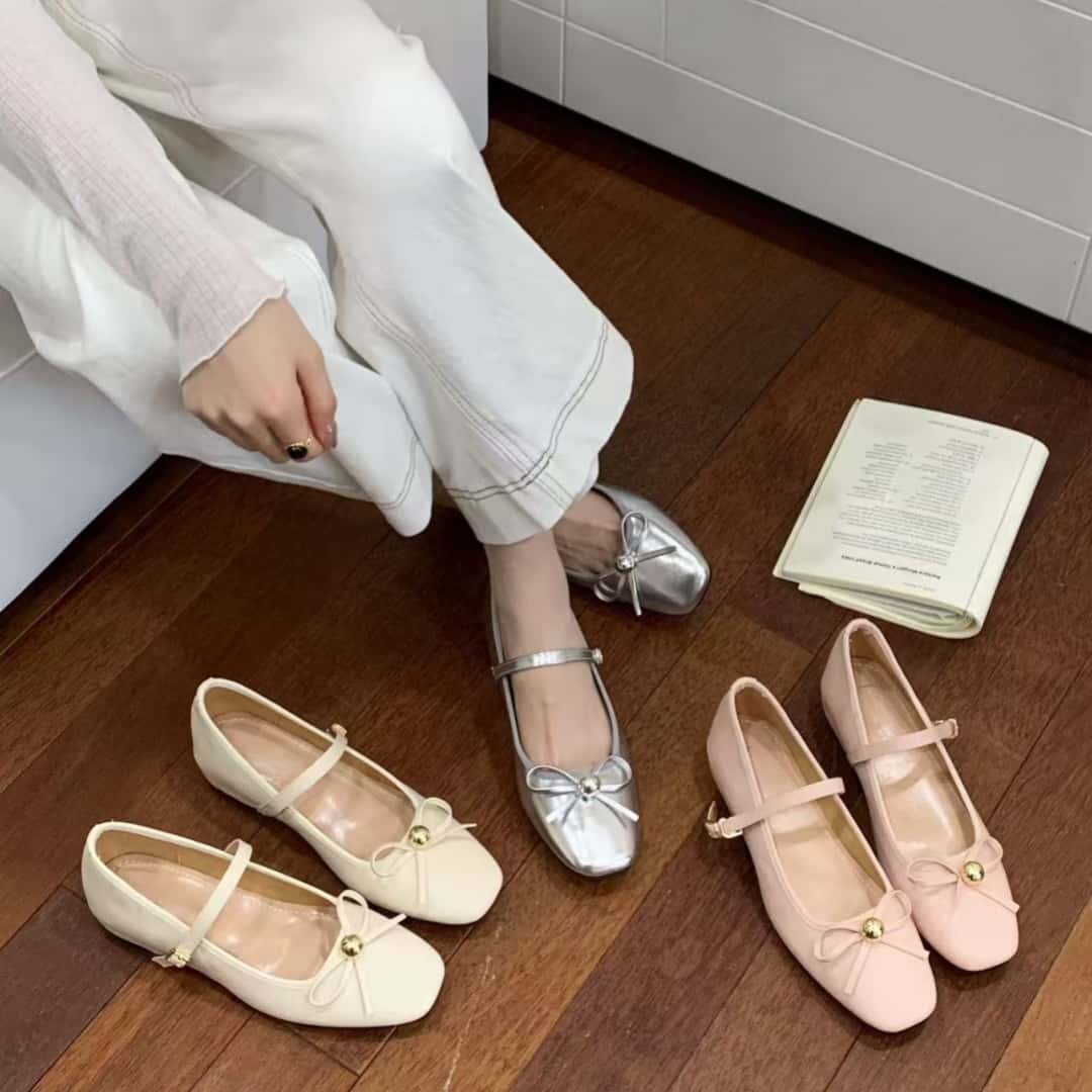SLOVER77定制｜气质方头甜美蝴蝶结浅口内增高3.5CM玛丽珍单鞋