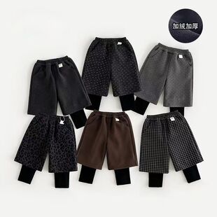 女宝冬季裤子秋冬新款2025时尚女童网红潮牌时尚百搭加绒休闲裤子