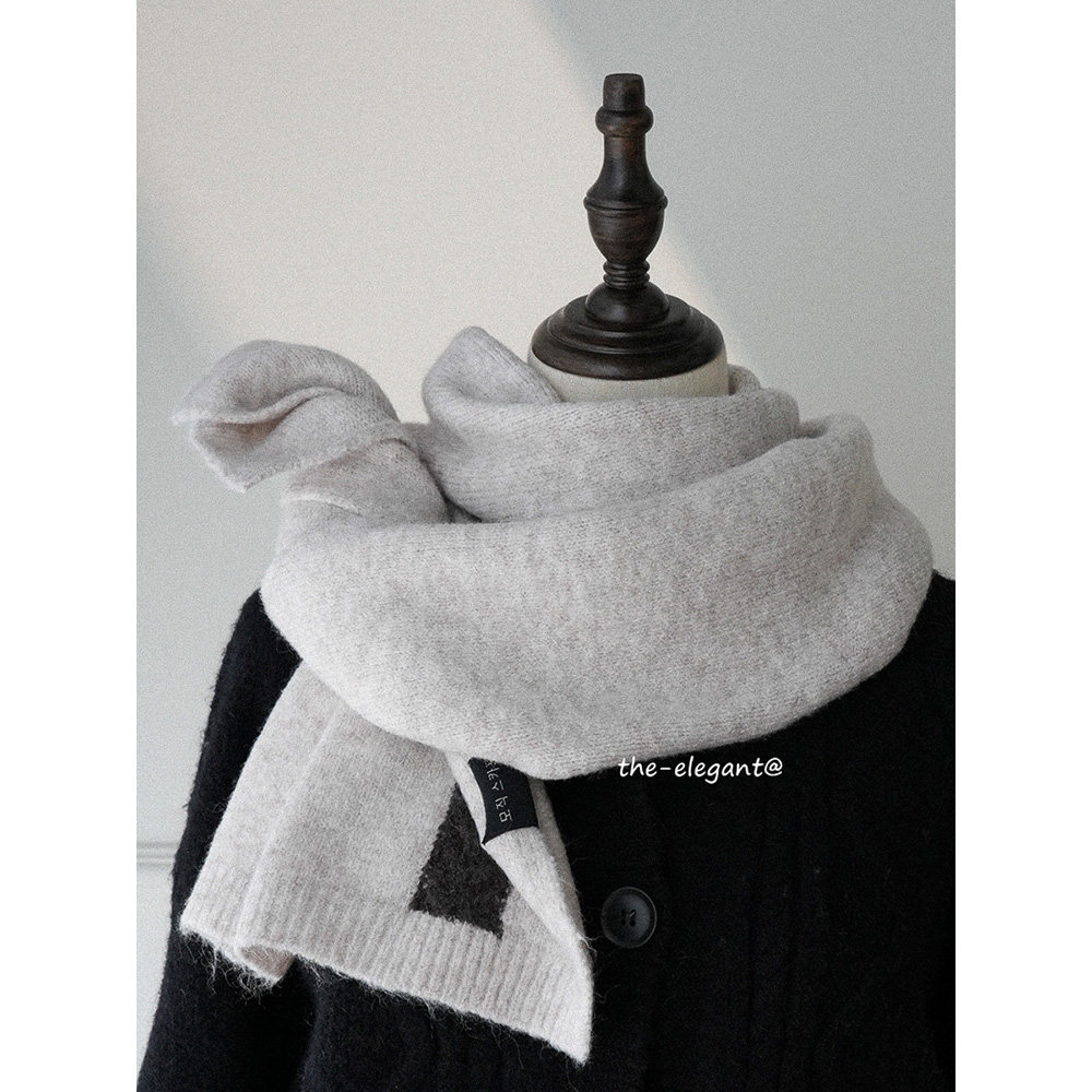 日系纯色围巾针织黑色毛线保暖围脖2024新款冬季加厚男女学生情侣