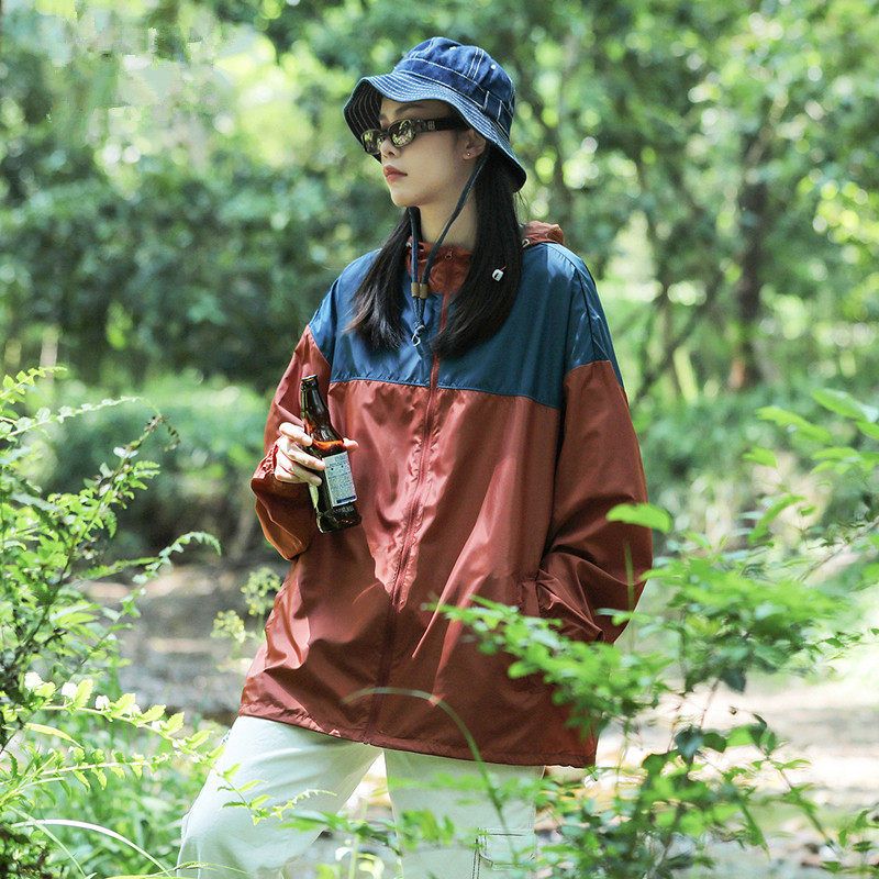 日系新款防晒衣夏季薄款拼色男女学生情侣宽松休闲户外登山外套潮