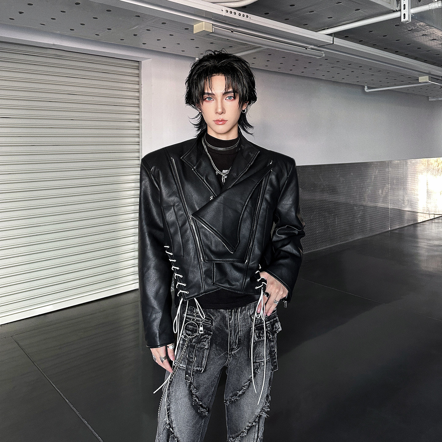 杨一帆潮牌韩版百搭休闲皮衣外套