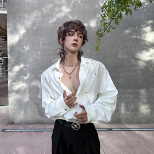 杨一帆潮牌长袖衬衫男款2025秋季新款纯色设计宽松ins时尚衬衣