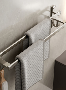 枪灰毛巾架免打孔25cm35cm45cm55cm65cm75cm80cm三杆卫生间太空铝