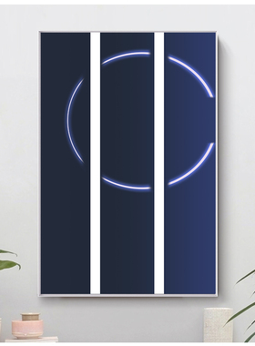 蓝色抽象风圆形定做无框画新品