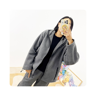 miu系摇粒绒慵懒风连帽外套女宽松休闲百搭抽绳上衣情侣款