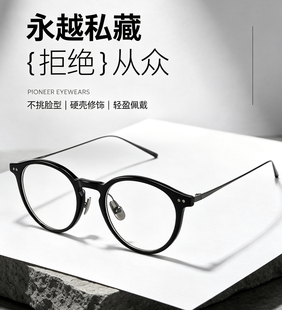 木质九十方圆框板材钛合金时尚玳瑁眼镜框架MJ12FM1167同款