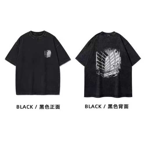 进击的巨人衣服动漫短袖T恤直喷印花自由之翼上衣夏季宽松纯棉潮
