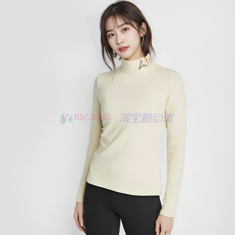 酷动城 JORDAN女子半高领舒适运动休闲弹力修身长袖T恤DQ4619-234