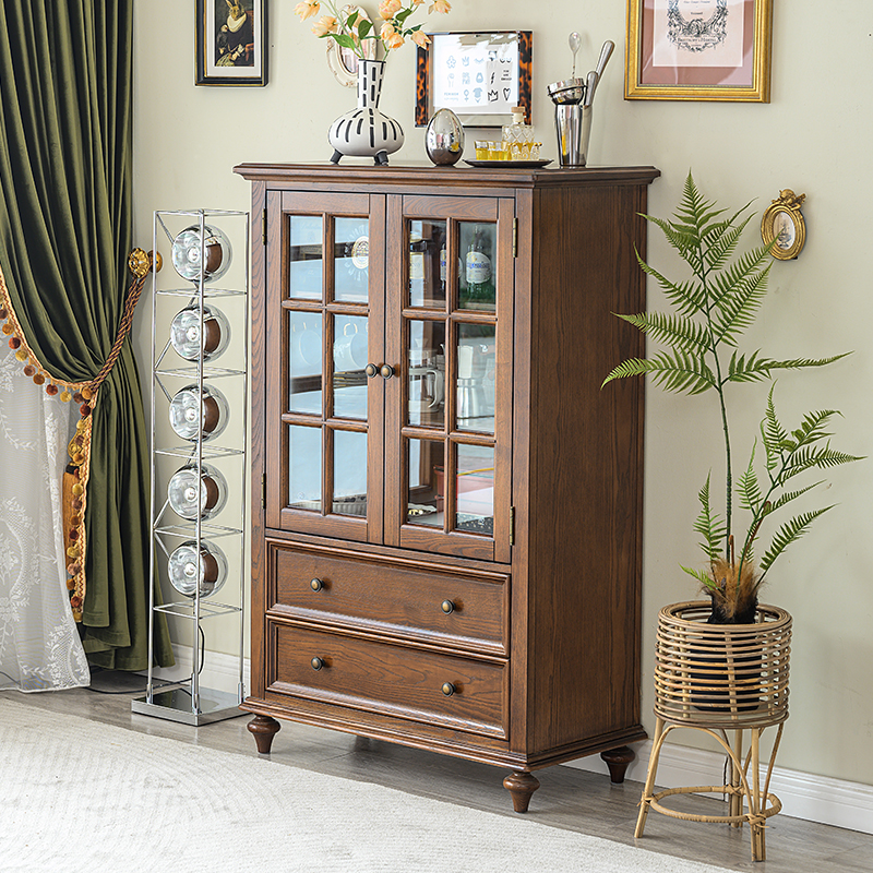 宜宝易森美式实木酒柜玻璃餐厅