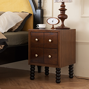 宜宝易森中古风法式复古实木床头柜小户型美式卧室储物柜收纳柜