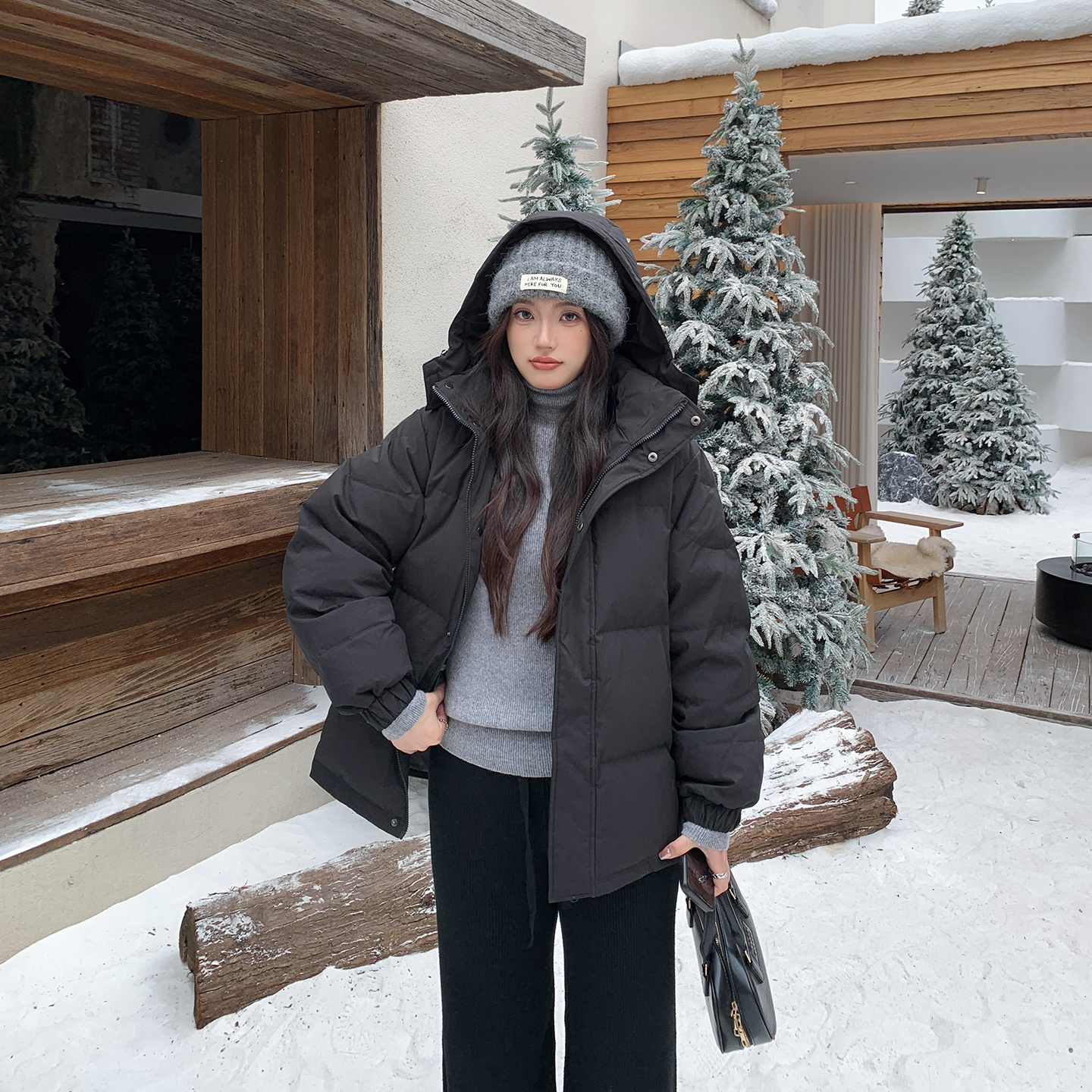 希同儿微胖宽松显瘦90白鸭绒短款连帽羽绒服大码加厚男女保暖外套