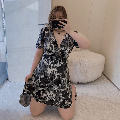 大码胖mm欧美辣妹深V性感连衣裙