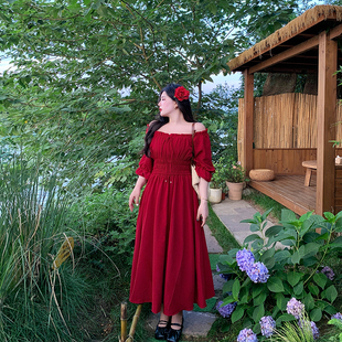 希同儿大码女装胖mm法式气质宽松显瘦抽褶连衣裙收腰遮肚长裙子夏