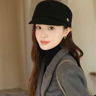 秋冬新款羊毛呢女法式小香贝雷帽骑士礼帽海军英伦马术帽鸭舌帽子