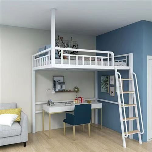 北欧铁艺双层床带护栏储物