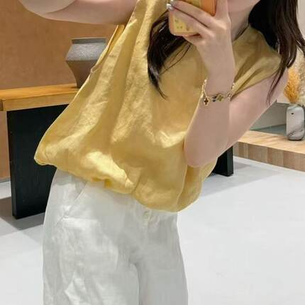 2026夏季新款韩系简约花苞下摆无袖收腰上衣百搭休闲裤套装1109