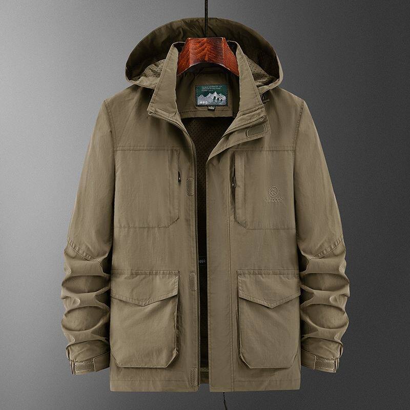 明星同款春秋季薄款夹克外套男中长款休闲户外男装冲锋衣宽松大码