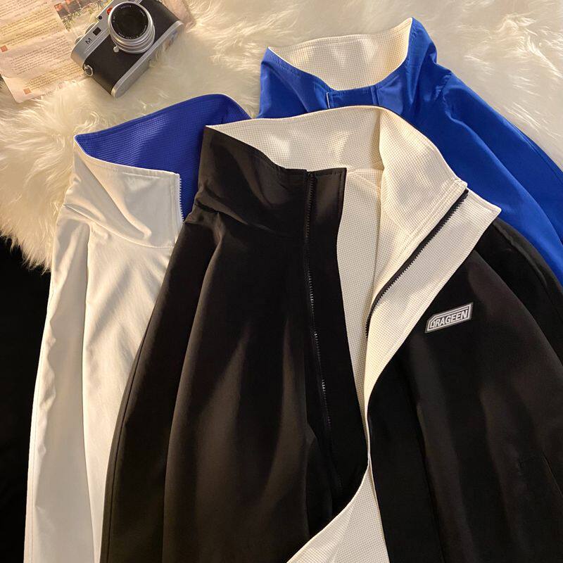 明星同款双面穿夏季薄款夹克外套男立领冲锋衣休闲大码百搭色潮牌