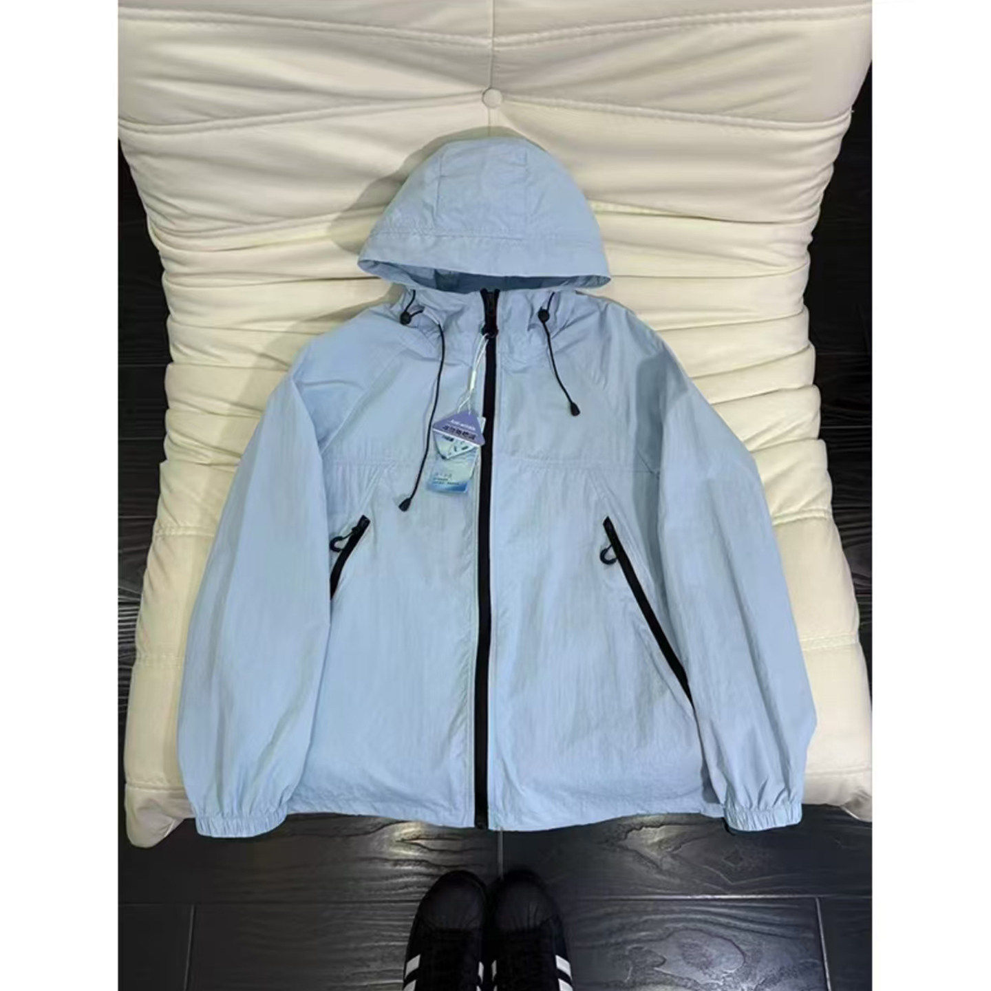 明星同款天蓝色速干防晒衣男生夏季户外运动薄款冲锋衣显白连帽冰