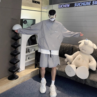 明星同款冰丝速干运动防晒服套装男夏痞帅冲锋衣短裤高级感潮男穿