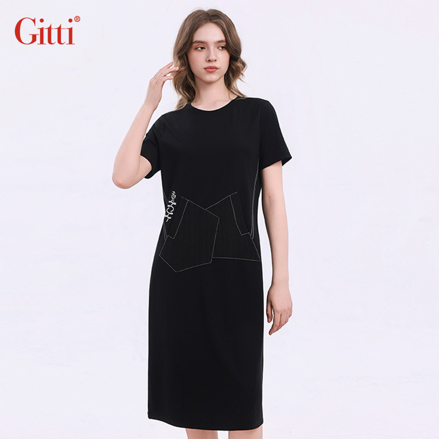 Gitti/吉蒂印花收腰口袋连衣裙女圆领显瘦收腰裙子G261223,女装/女士精品,连衣裙,淘宝优惠券,粉丝福利购,淘宝优惠卷