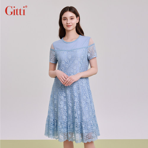 优雅气质蕾丝连衣裙女圆领