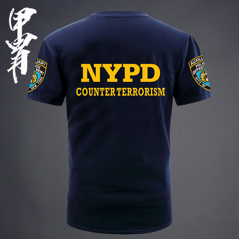 甲胄军迷风时尚潮牌NYPD识别短袖战术纽约PL纯棉短袖T恤衫