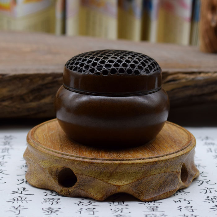 仿古纯铜小号紫铜手炉盘香篆佛禅道茶古玩器修行把玩张鸣岐铜炉