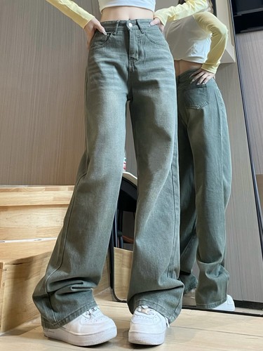 牛仔长裤女秋季2023新款复古水洗高腰显瘦直筒拖地裤宽松百搭裤子