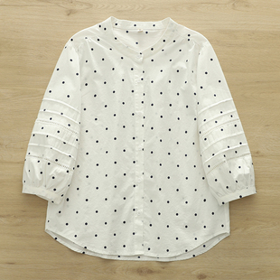 镂空袖 女宽松蝙蝠短袖 薄衬衣 文艺小清新波点纯棉衬衫 2025年夏新款