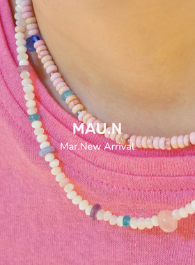Mau.N原创新款夏天彩色天然石美式甜酷小众宝石小裙子项链女款