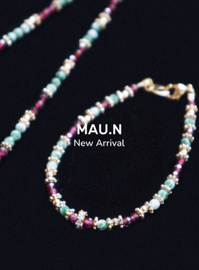 串珠石榴石情侣红绿项链圣诞氛围